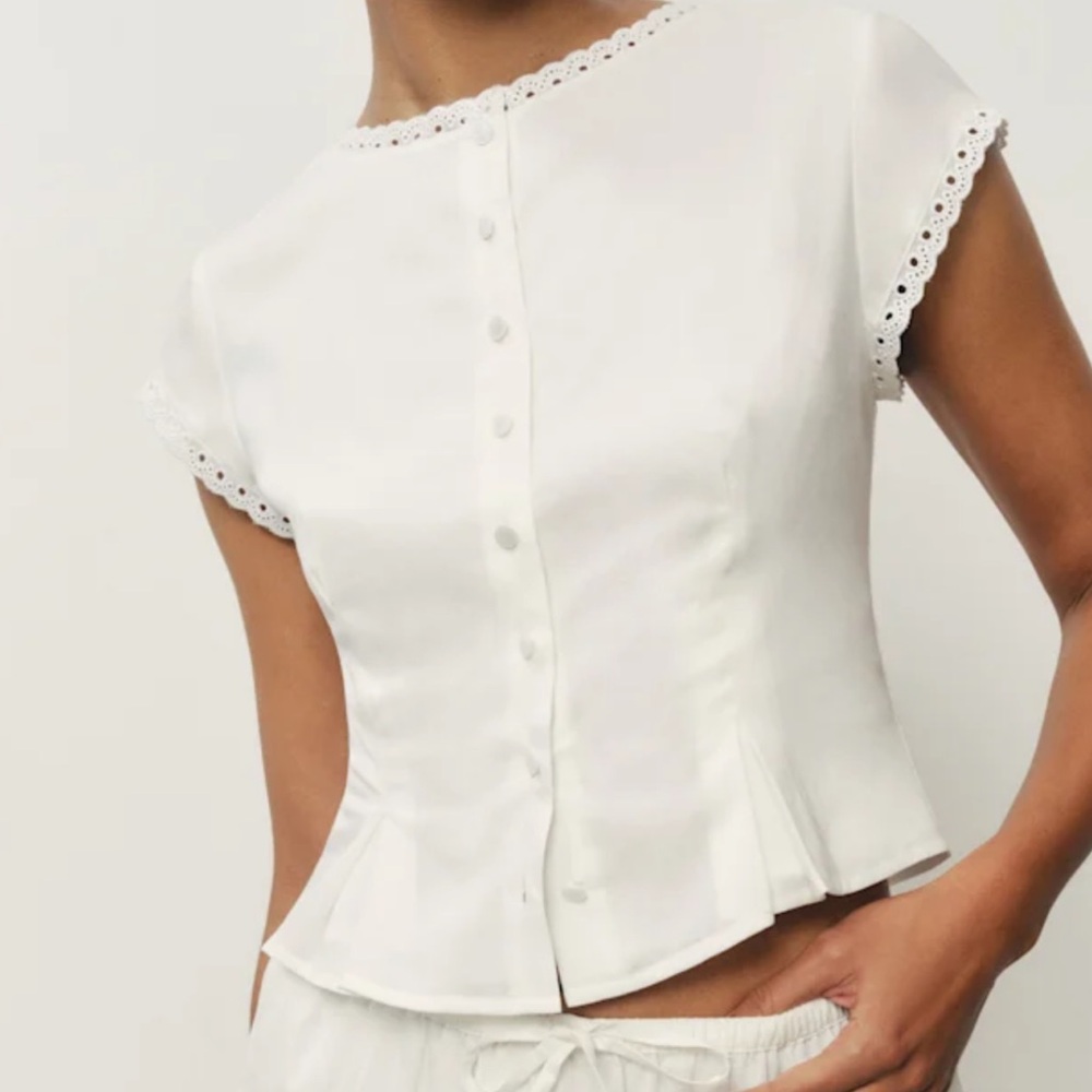 Reformation White Eyelet Trim Blouse
